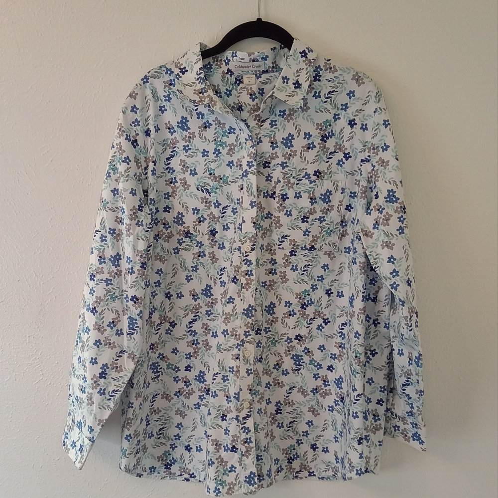 Coldwater Creek Blue and Gray Floral Blouse